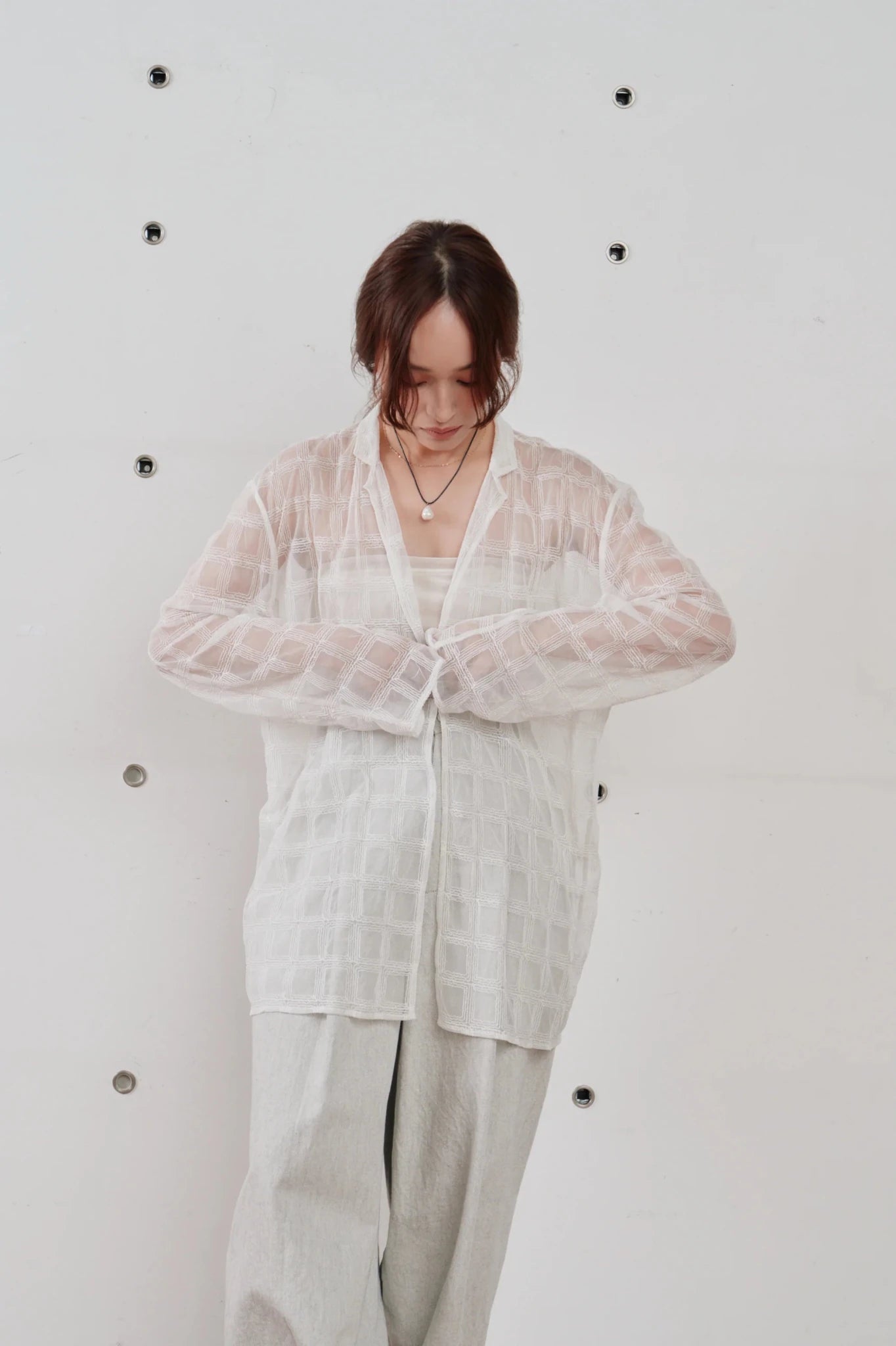 【Hella 2026 SPRING/SUMMER】embroidery check sheer jacket - Champdelarose