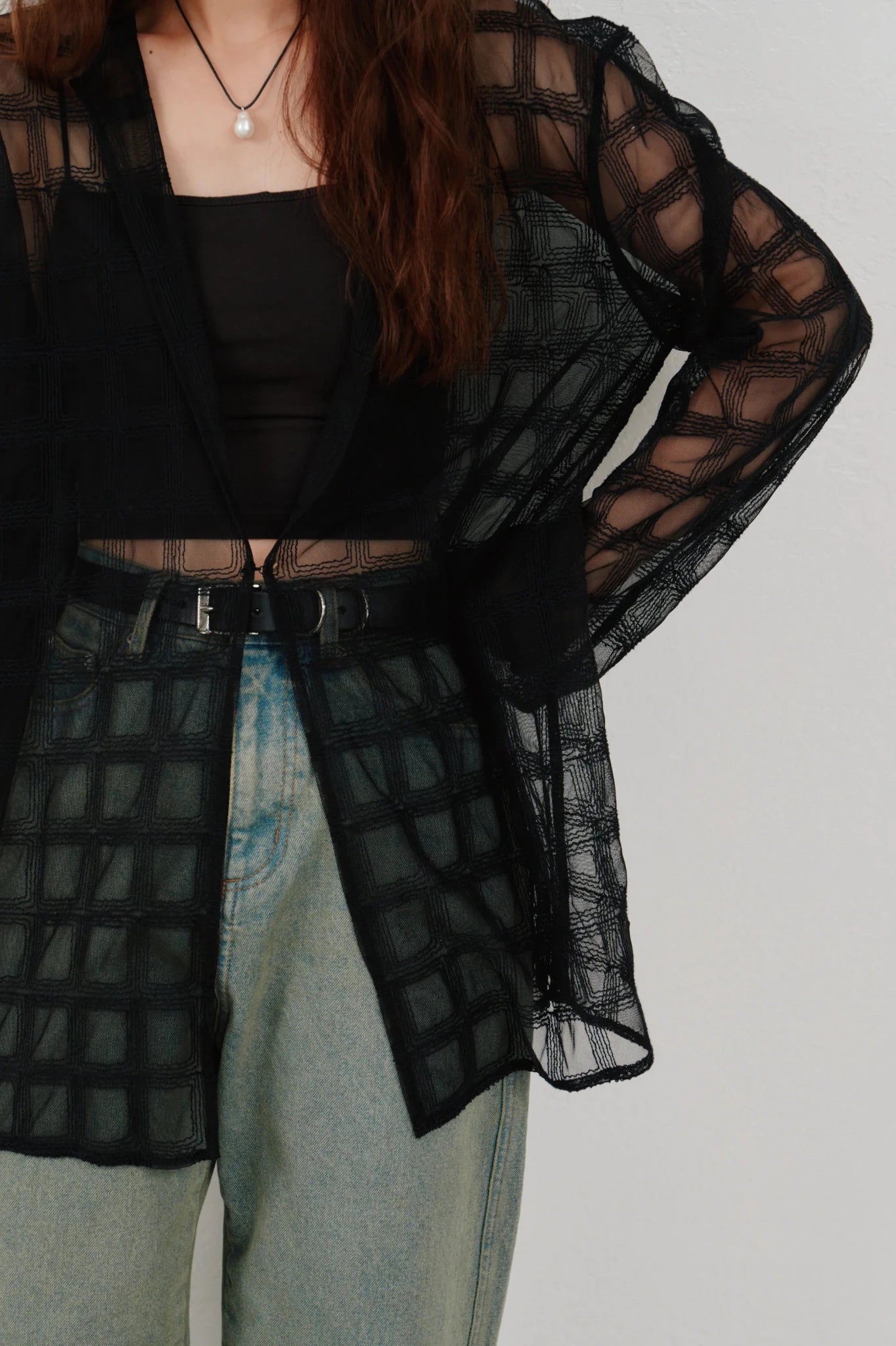 【Hella 2026 SPRING/SUMMER】embroidery check sheer jacket - Champdelarose