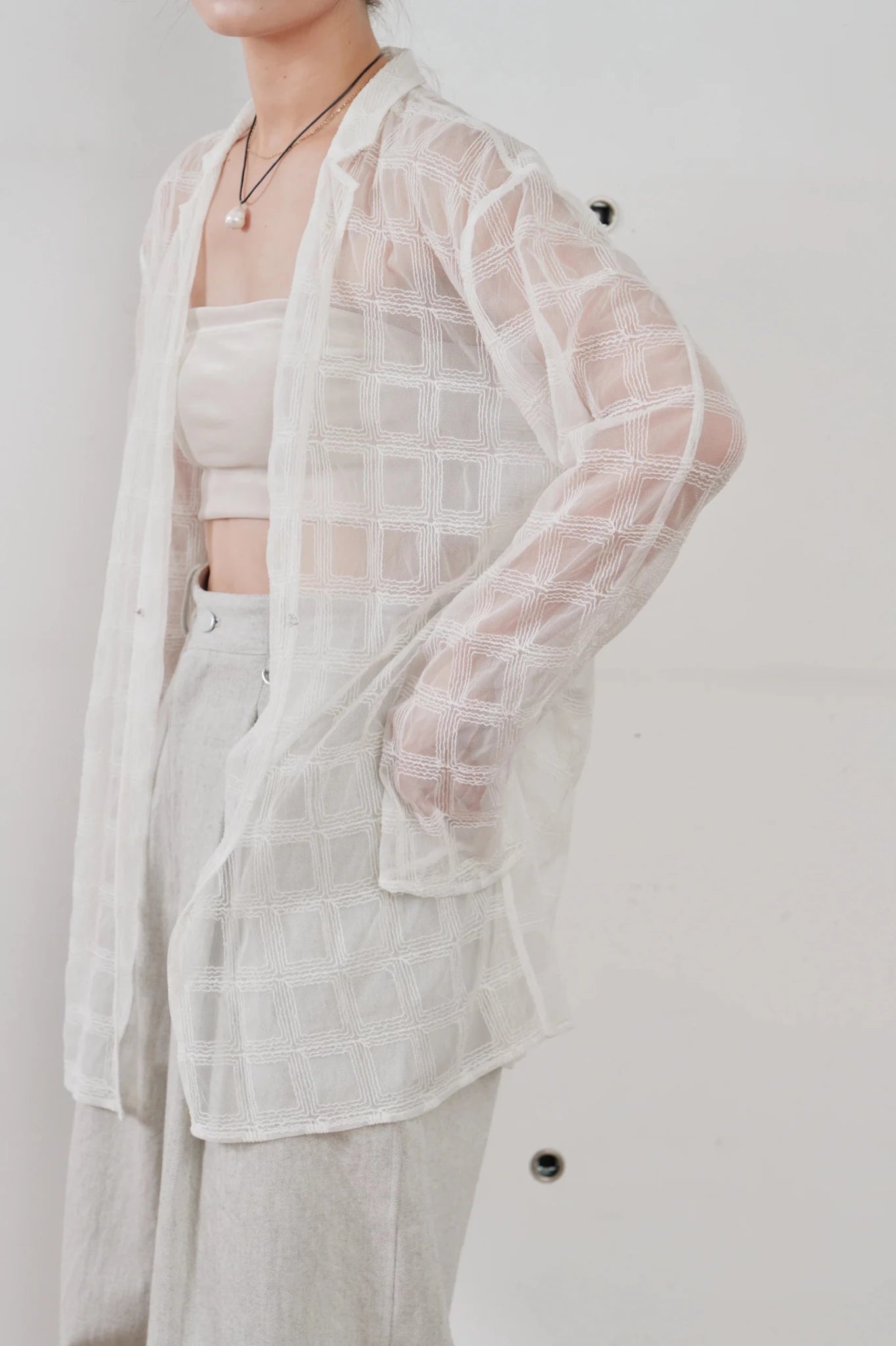 【Hella 2026 SPRING/SUMMER】embroidery check sheer jacket - Champdelarose