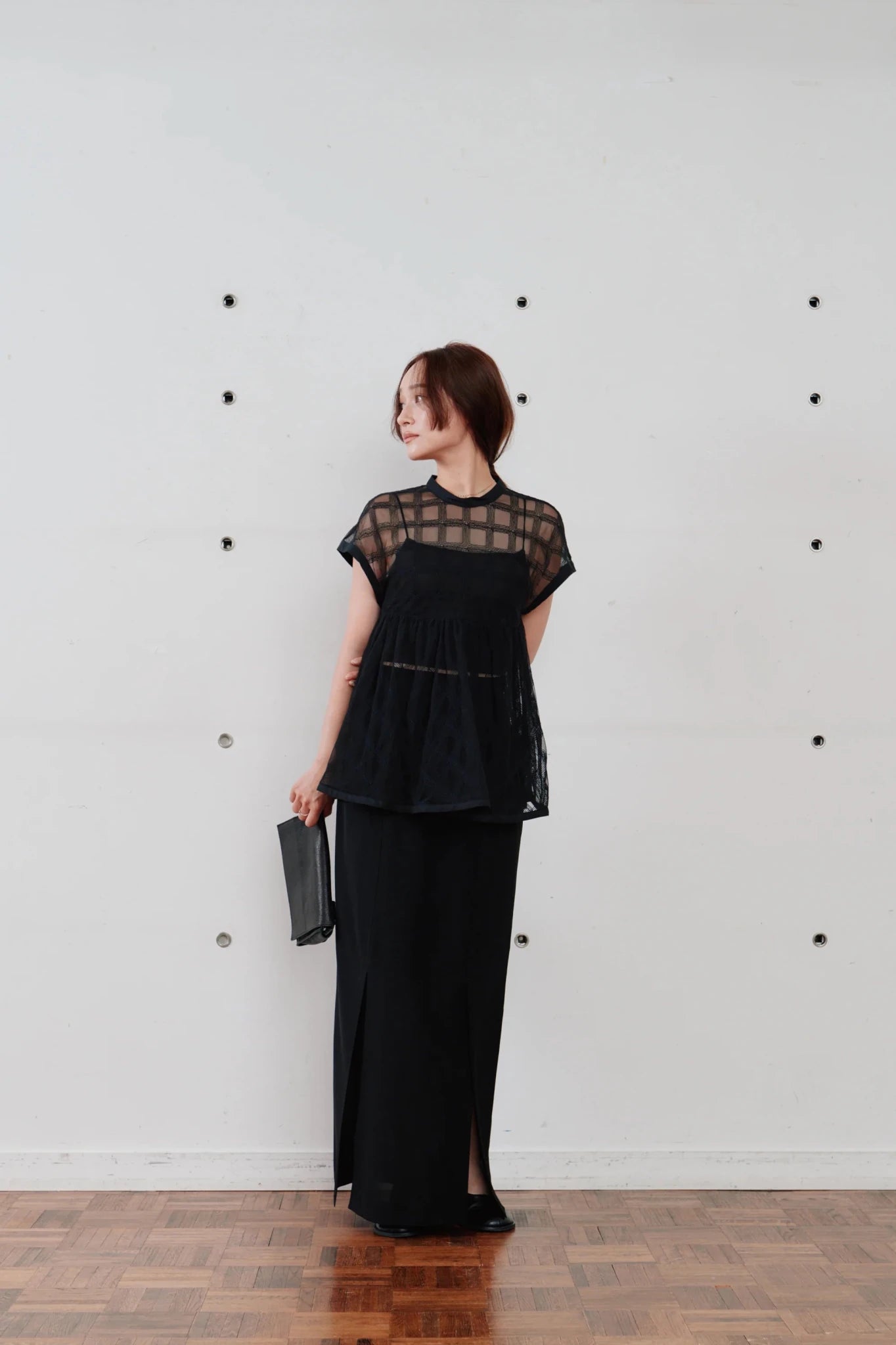 【Hella 2026 SPRING/SUMMER】embroidery check sheer top - Champdelarose