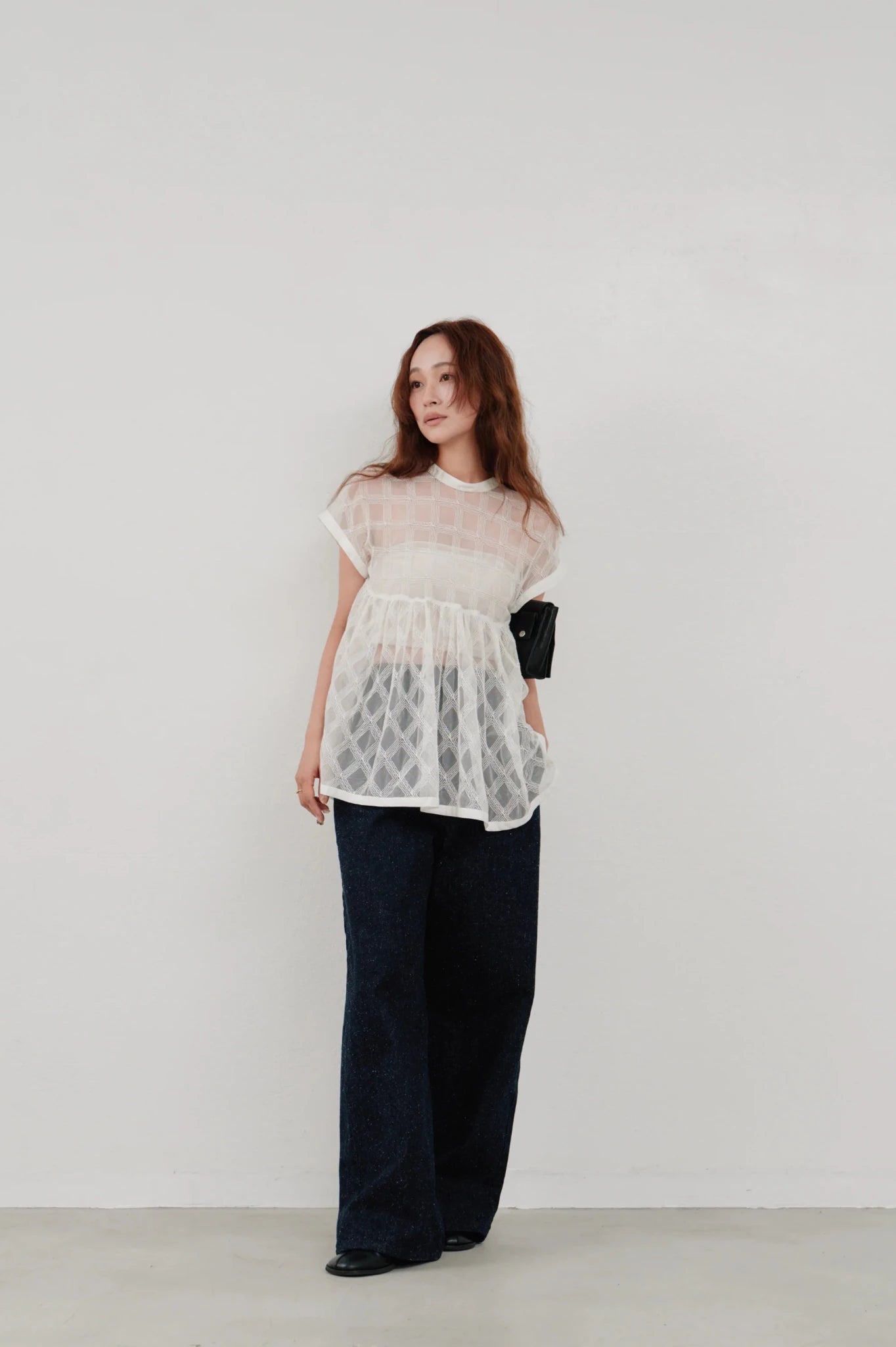 【Hella 2026 SPRING/SUMMER】embroidery check sheer top - Champdelarose