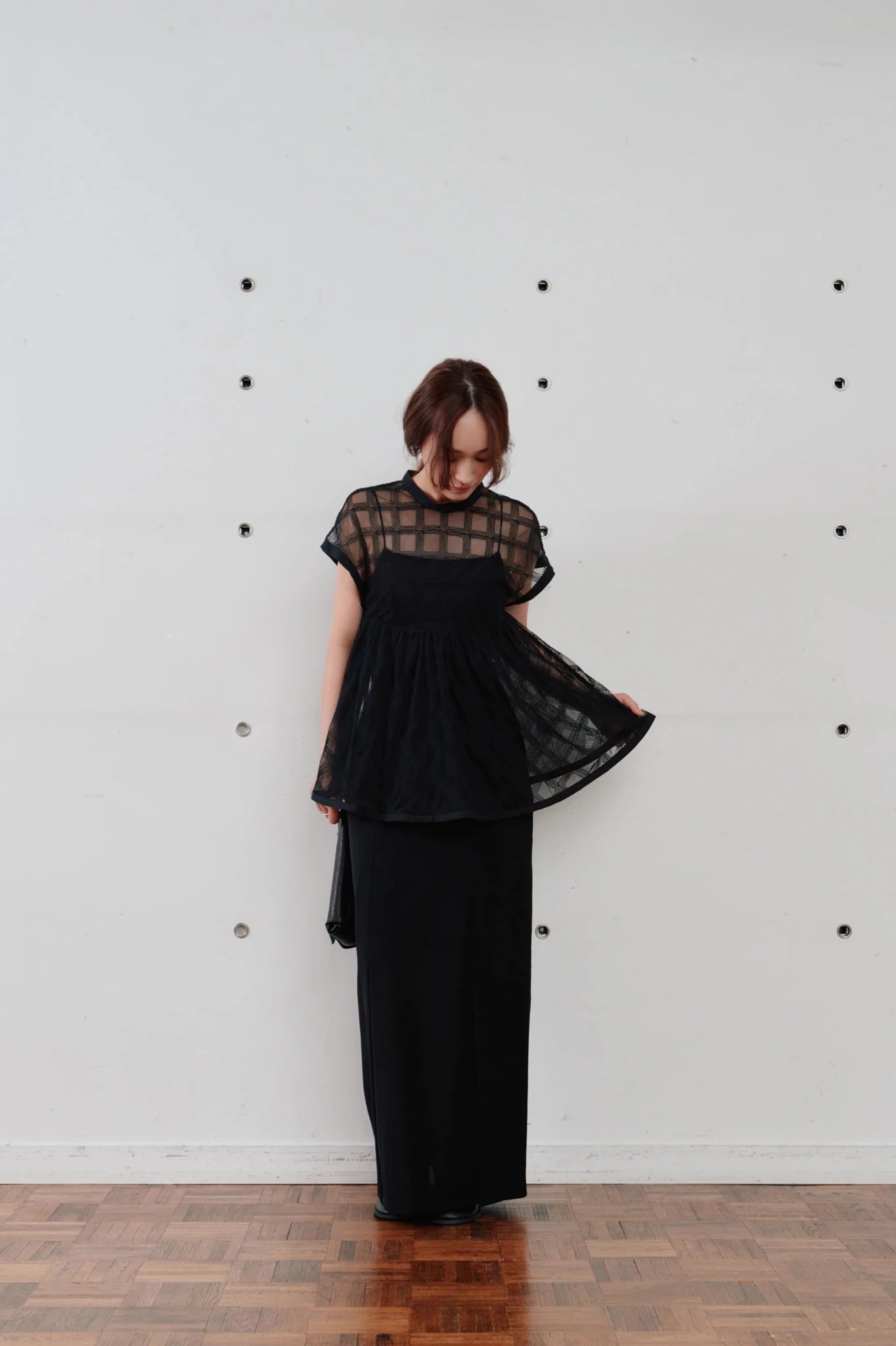 【Hella 2026 SPRING/SUMMER】embroidery check sheer top - Champdelarose