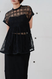 【Hella 2026 SPRING/SUMMER】embroidery check sheer top - Champdelarose