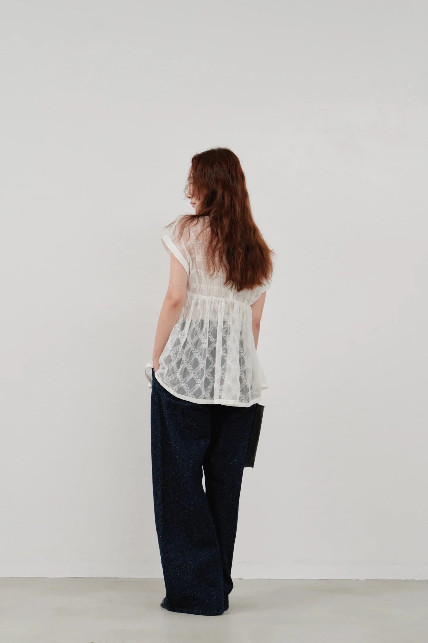 【Hella 2026 SPRING/SUMMER】embroidery check sheer top - Champdelarose