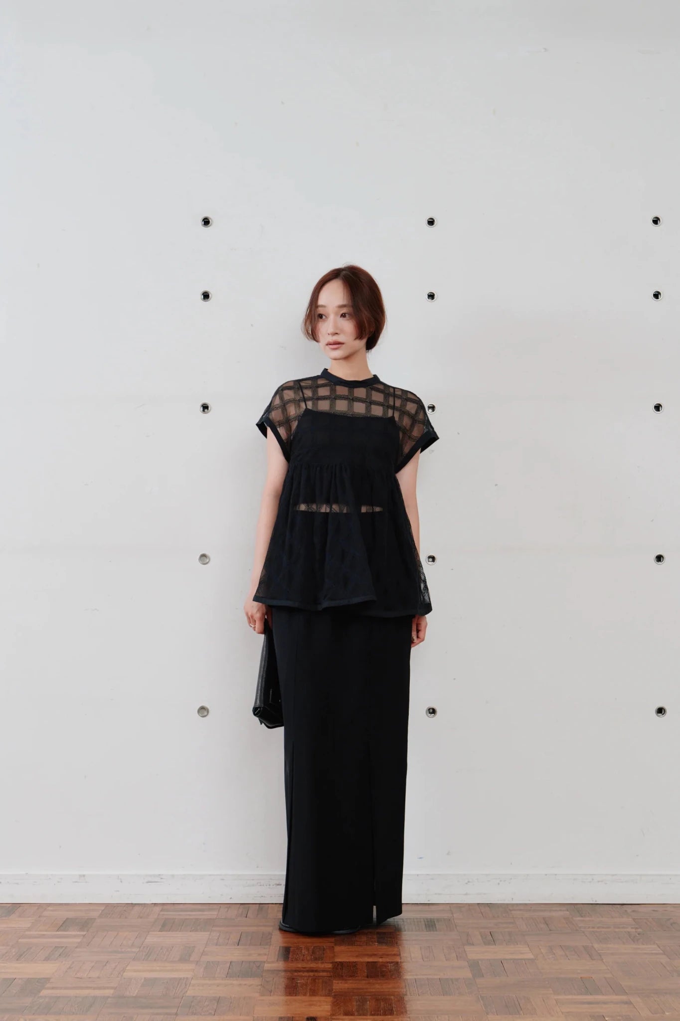 【Hella 2026 SPRING/SUMMER】embroidery check sheer top - Champdelarose