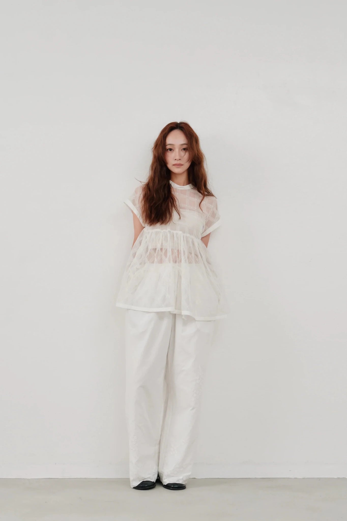 【Hella 2026 SPRING/SUMMER】embroidery check sheer top - Champdelarose