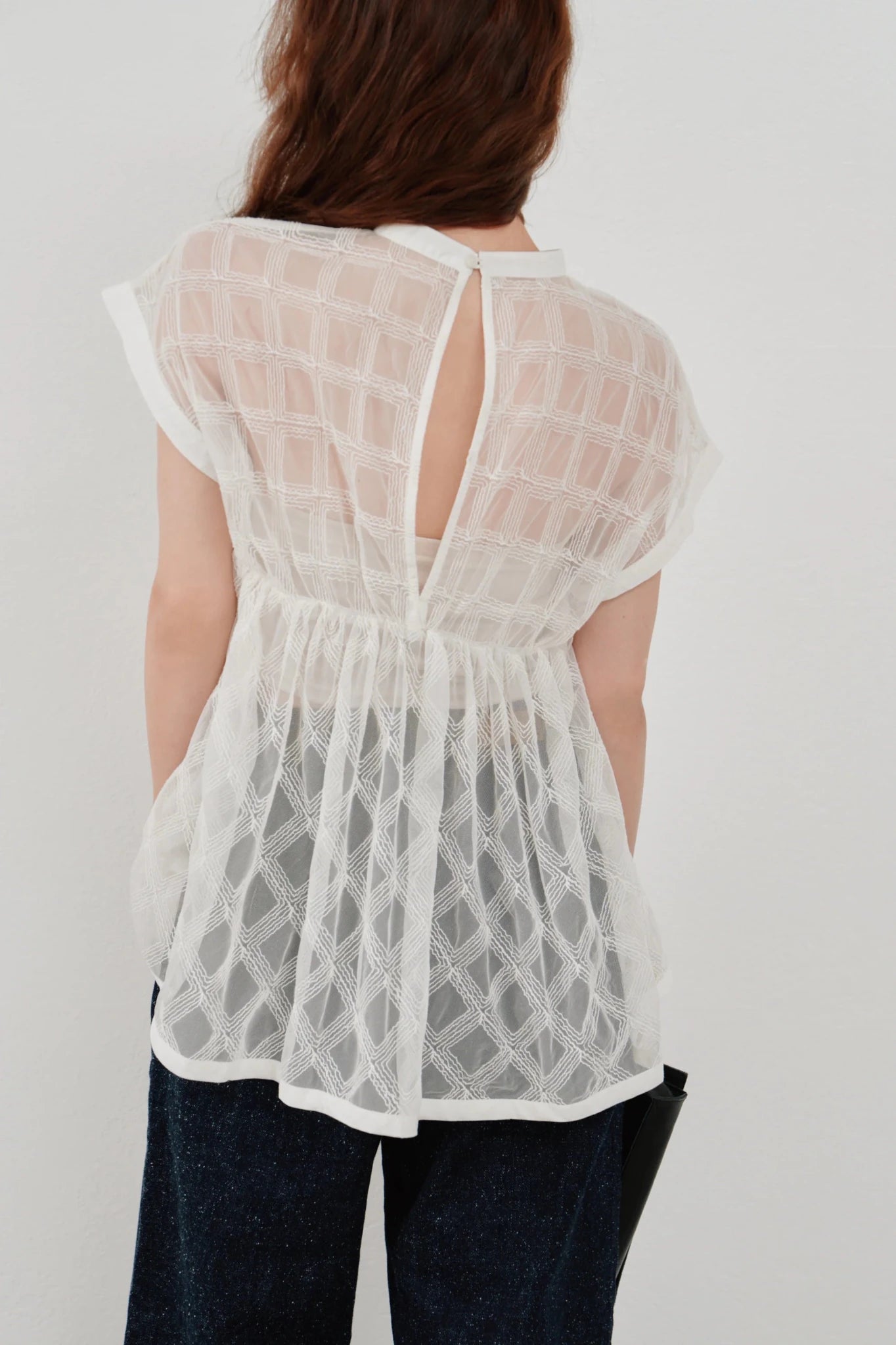 【Hella 2026 SPRING/SUMMER】embroidery check sheer top - Champdelarose