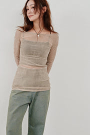 【Hella 2026 SPRING/SUMMER】flocky tulle top - Champdelarose