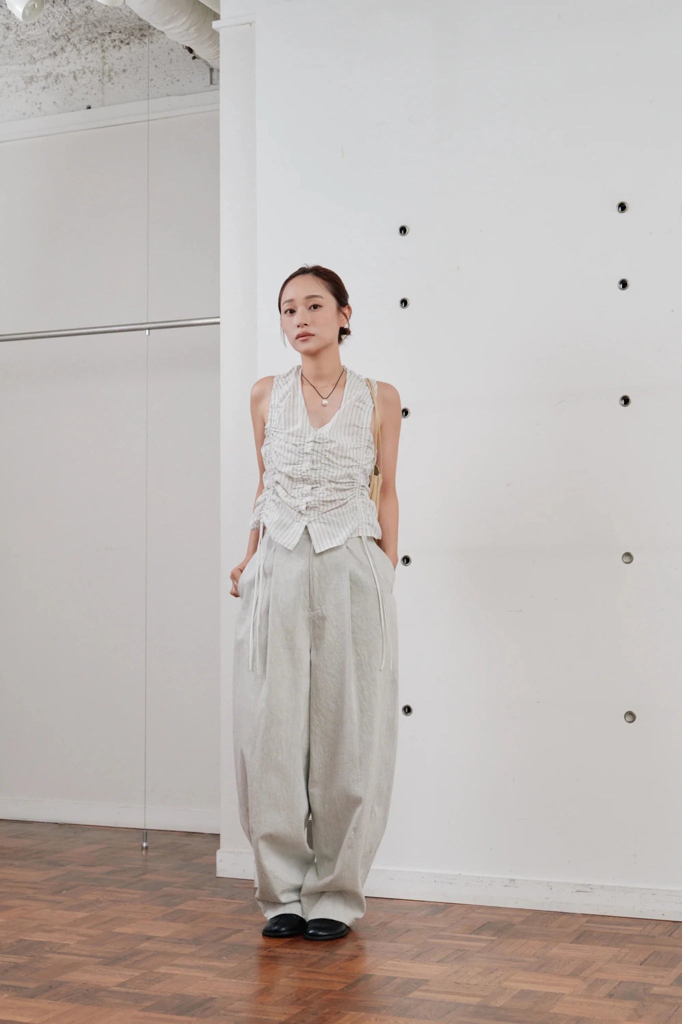 【Hella 2026 SPRING/SUMMER】gather stripe top - Champdelarose
