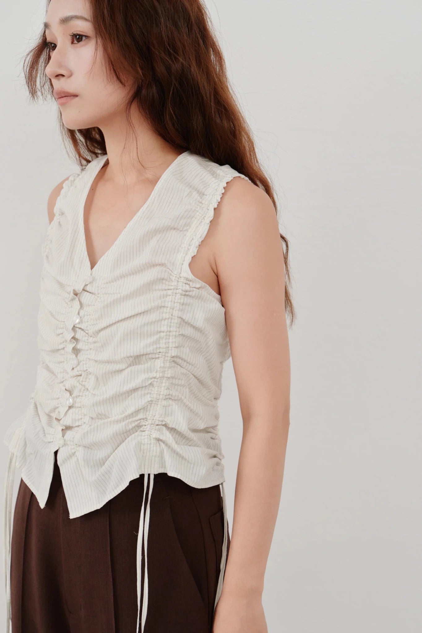 【Hella 2026 SPRING/SUMMER】gather stripe top - Champdelarose