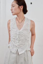 【Hella 2026 SPRING/SUMMER】gather stripe top - Champdelarose