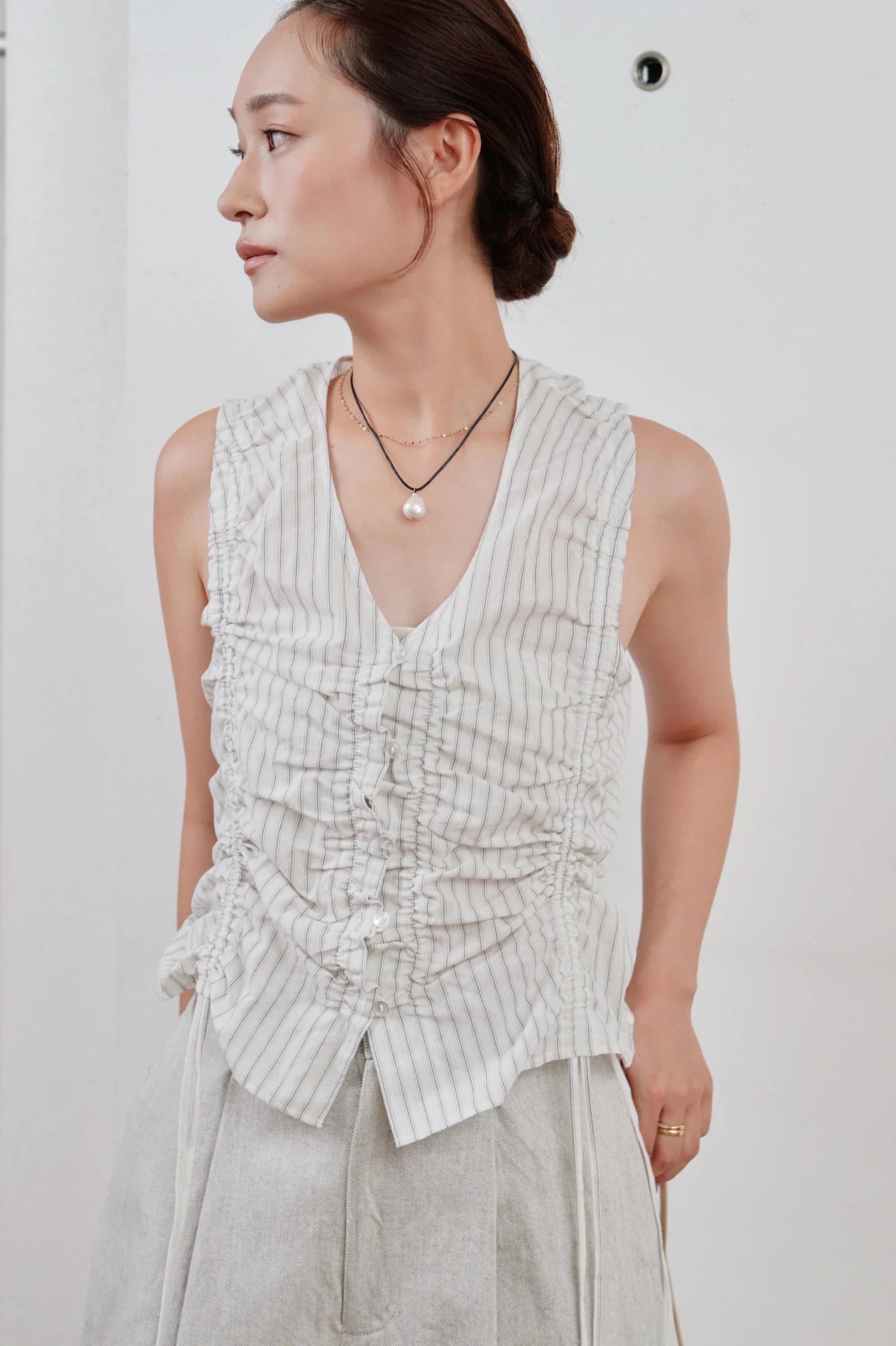 【Hella 2026 SPRING/SUMMER】gather stripe top - Champdelarose