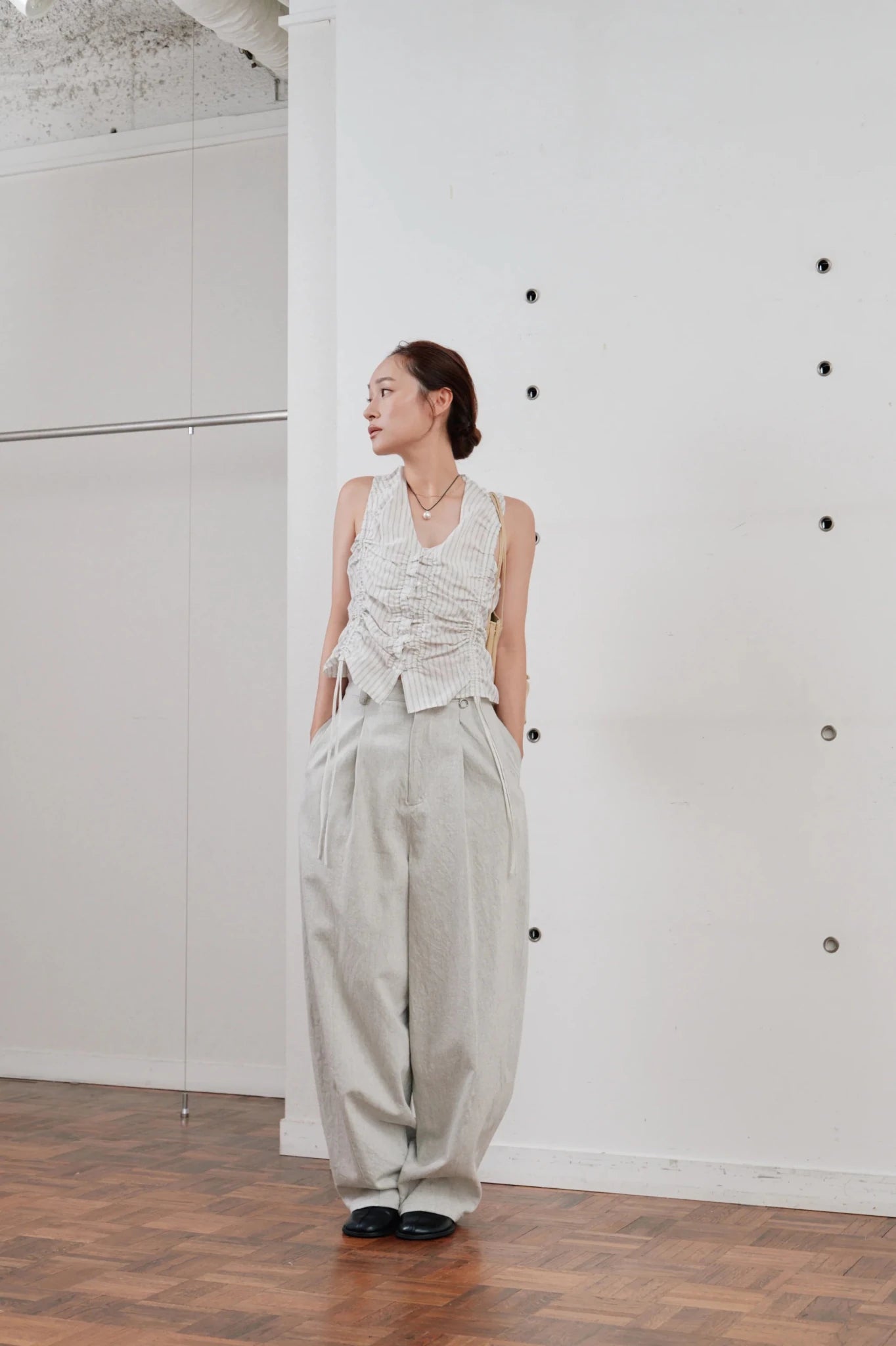 【Hella 2026 SPRING/SUMMER】gather stripe top - Champdelarose