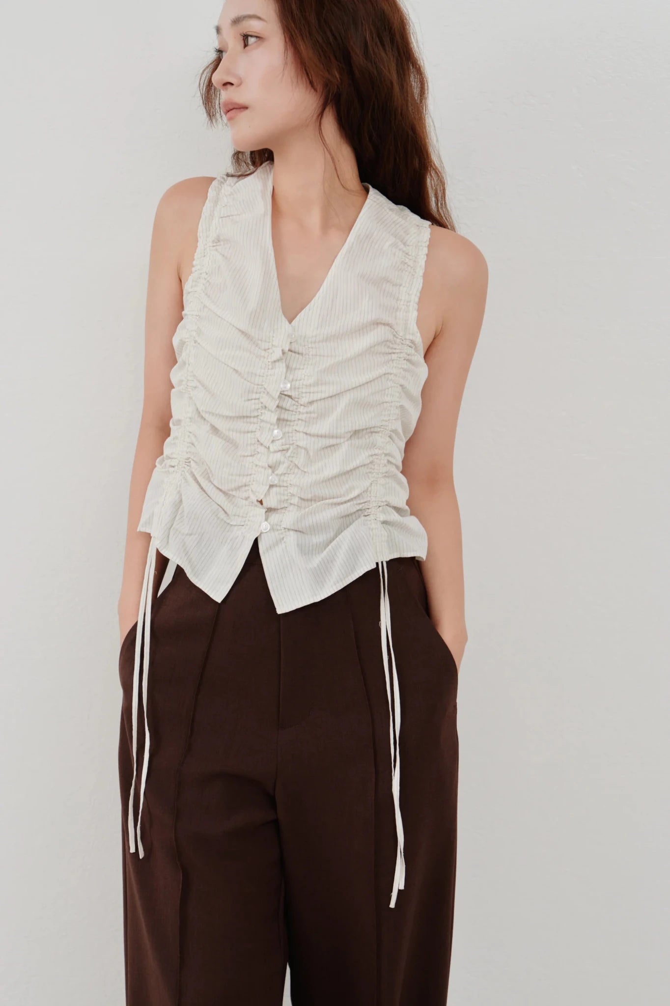 【Hella 2026 SPRING/SUMMER】gather stripe top - Champdelarose