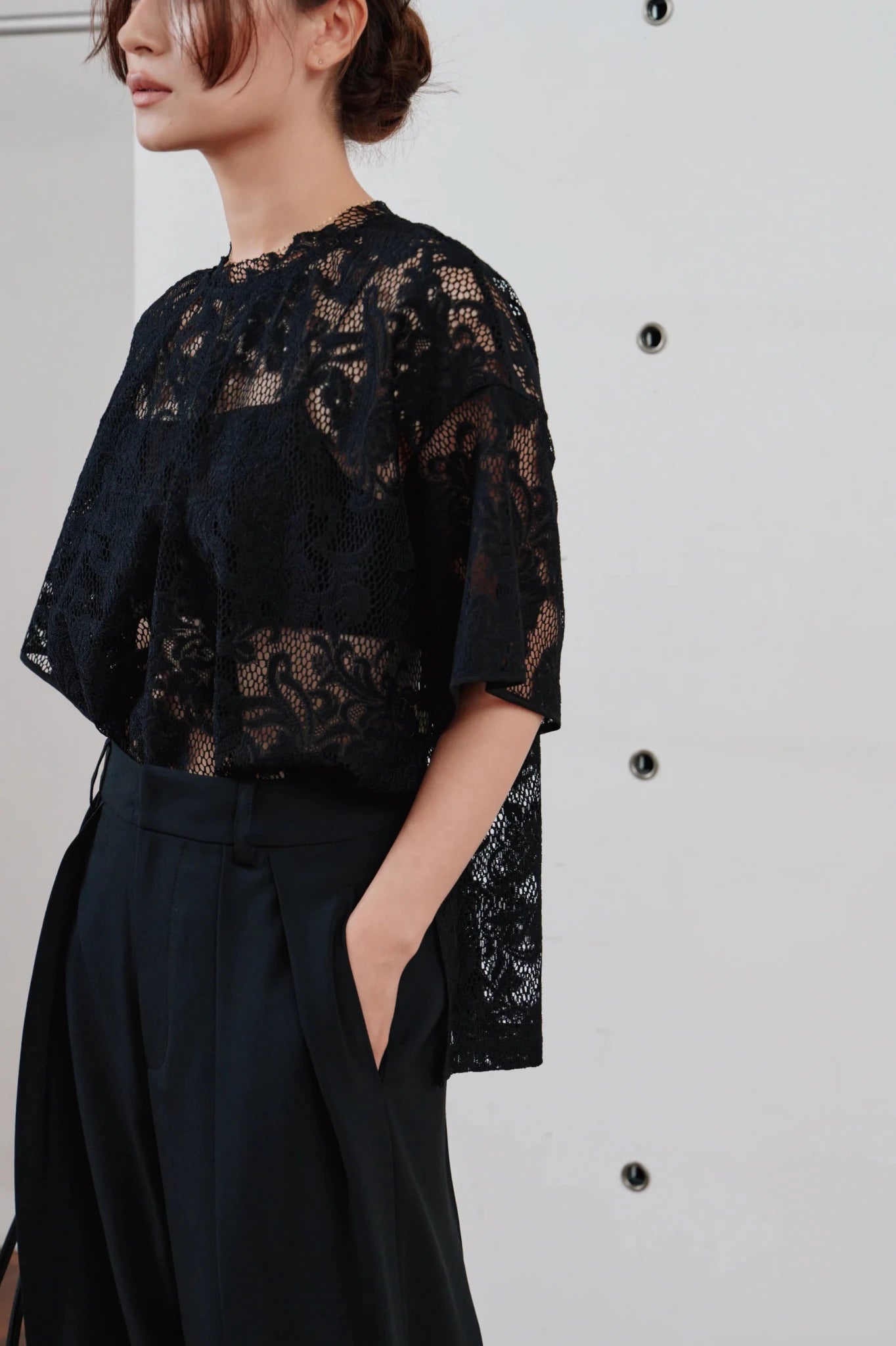 【Hella 2026 SPRING/SUMMER】rascel lace half sleeve top - Champdelarose