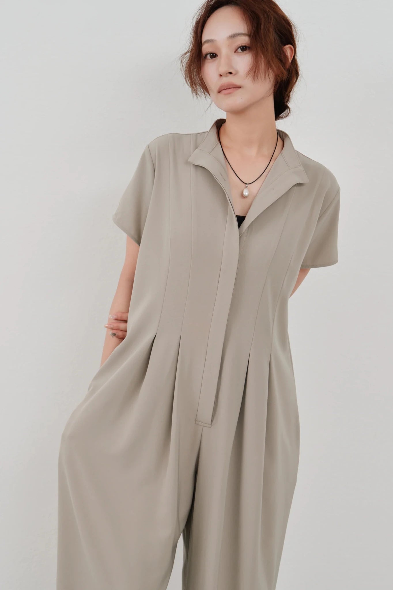【Hella 2026 SPRING/SUMMER】wide tuck jumpsuit - Champdelarose