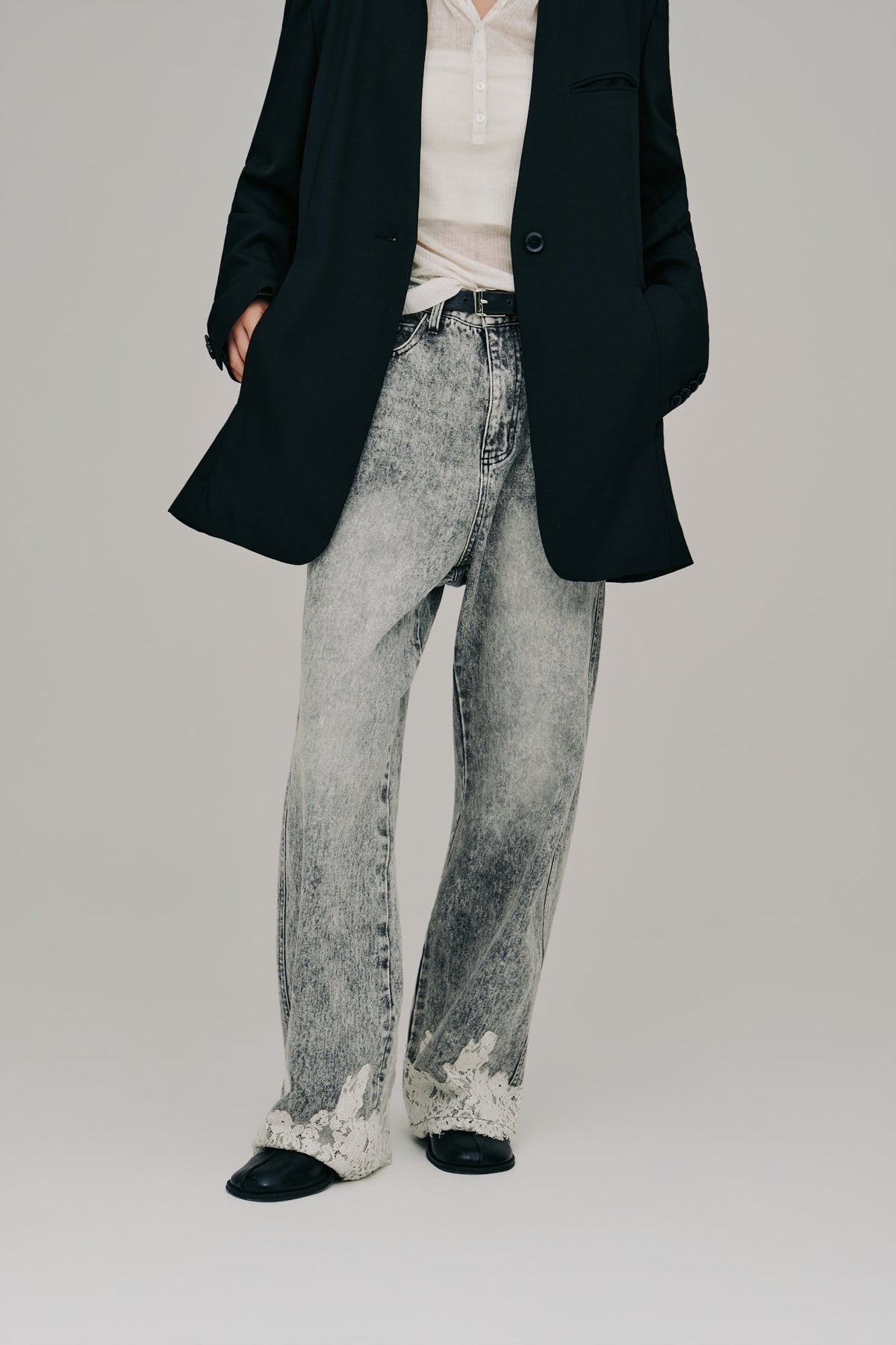 【Hella 2027 SS】lace hem denim pants - 2月下旬頃発送 - Champdelarose