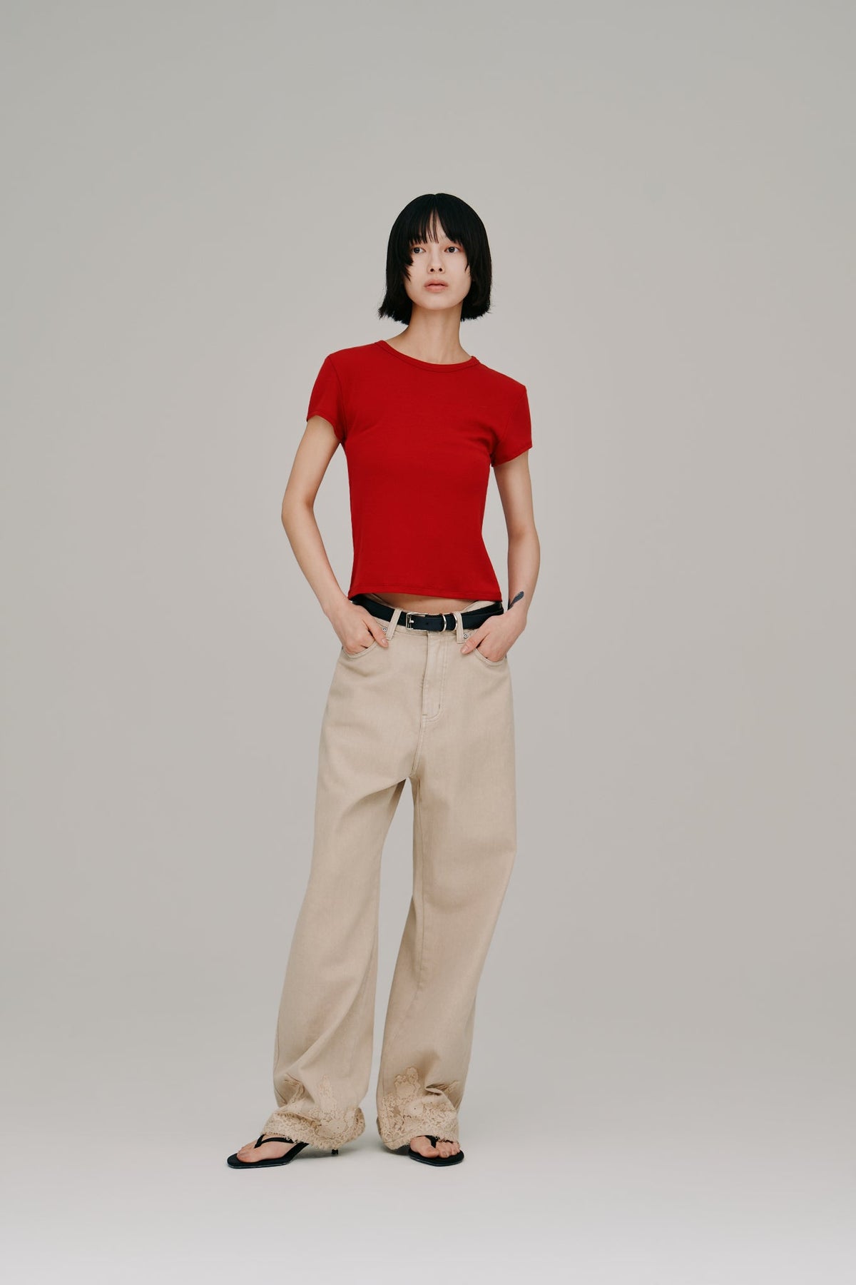 【Hella 2027 SS】lace hem denim pants - 2月下旬頃発送 - Champdelarose