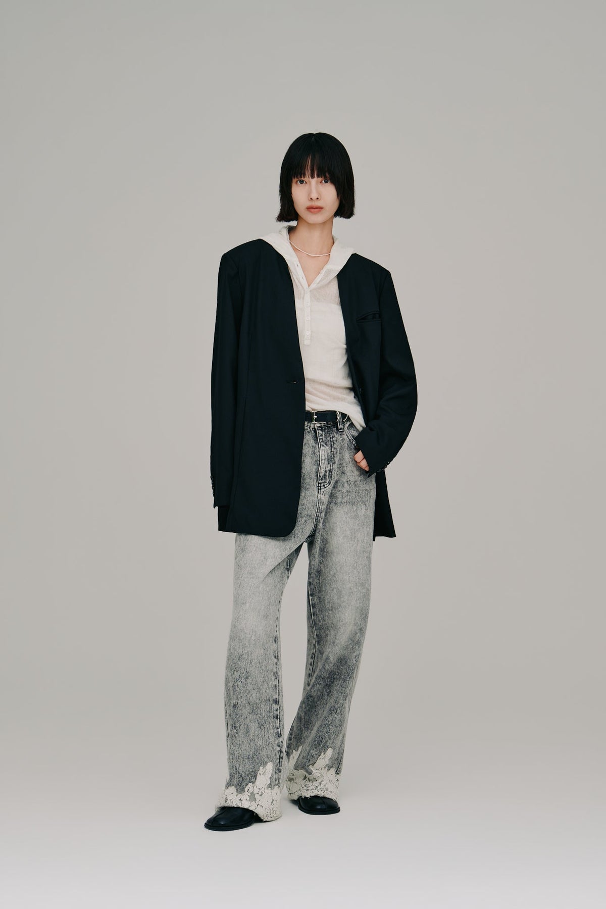 【Hella 2027 SS】lace hem denim pants - 2月下旬頃発送 - Champdelarose
