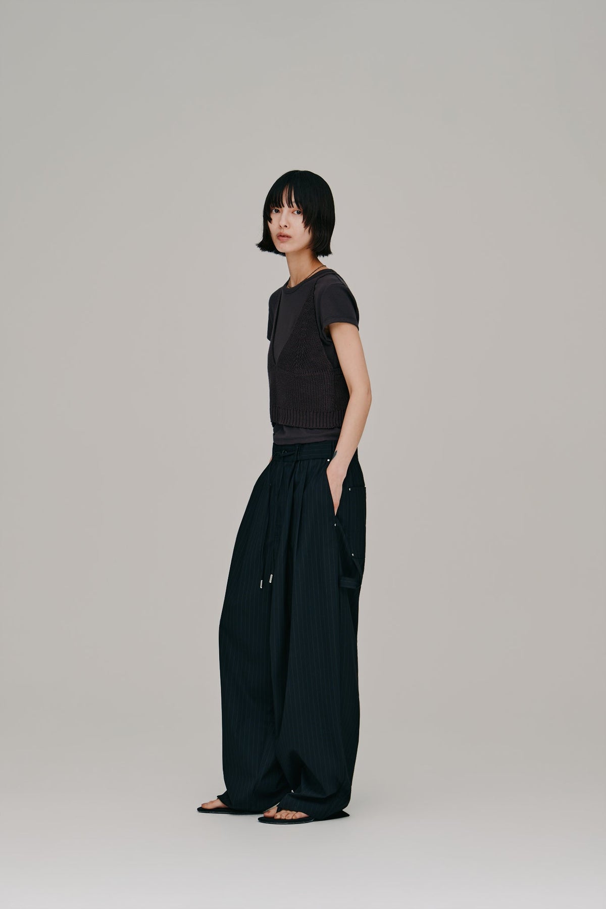 【Hella 2027 SS】stripe gather cocoon pants - 4月下旬頃発送 - Champdelarose