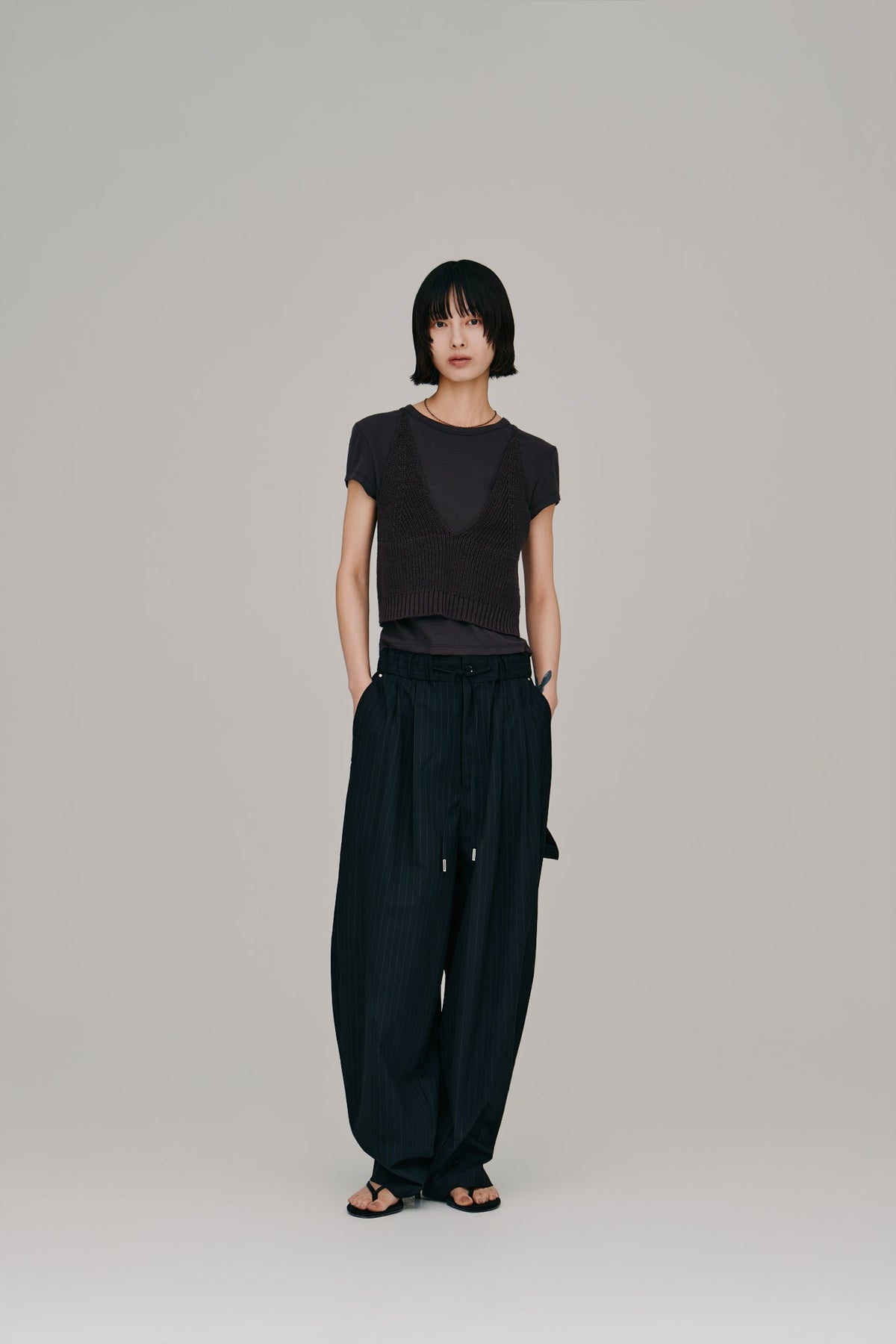 【Hella 2027 SS】stripe gather cocoon pants - 4月下旬頃発送 - Champdelarose