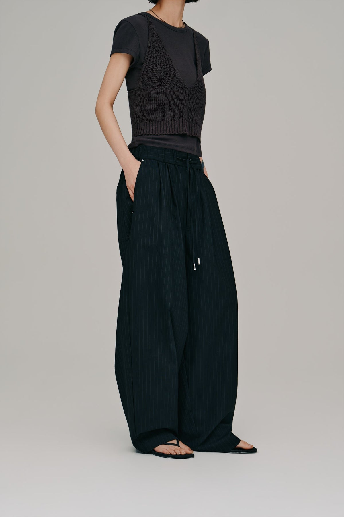 【Hella 2027 SS】stripe gather cocoon pants - 4月下旬頃発送 - Champdelarose
