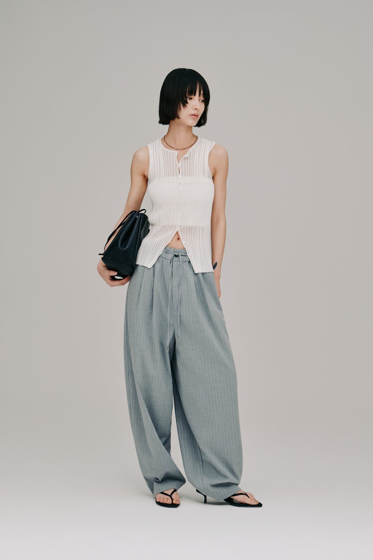 【Hella 2027 SS】stripe gather cocoon pants - 4月下旬頃発送 - Champdelarose