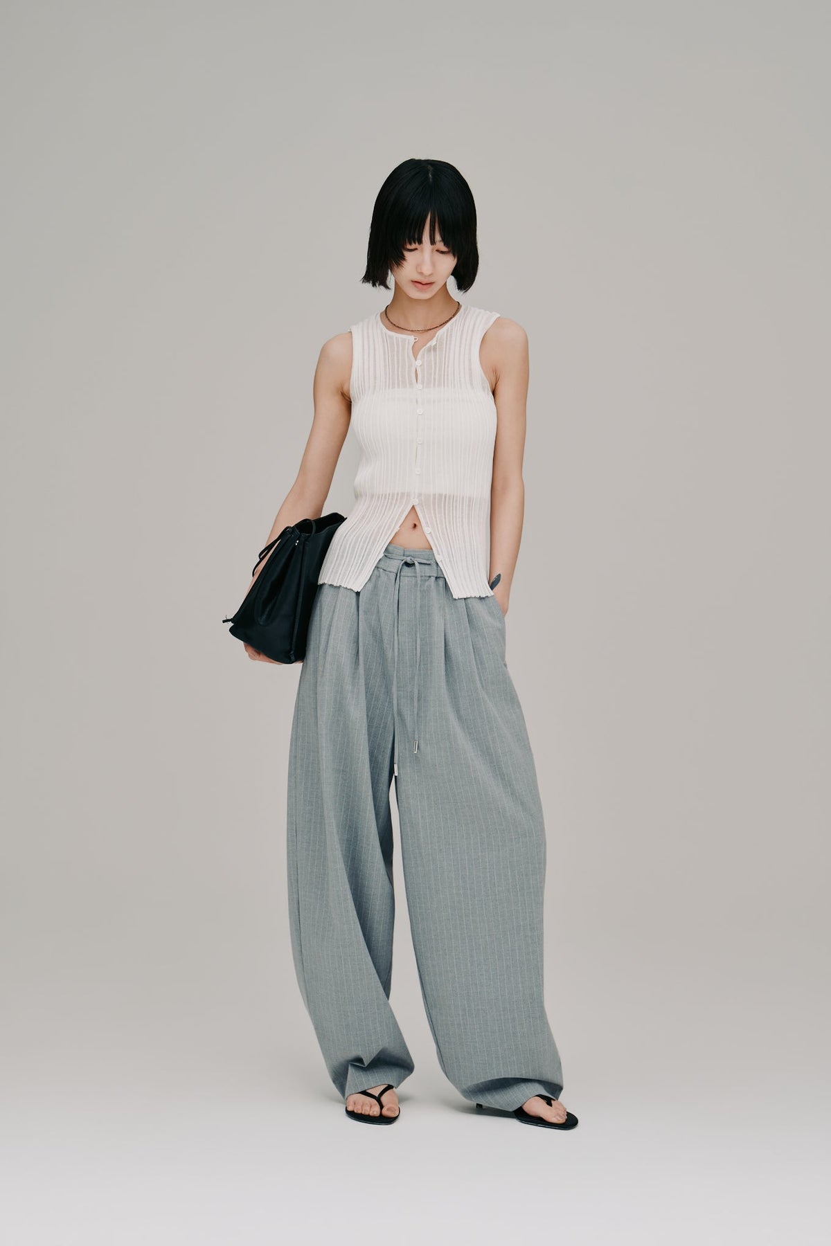 【Hella 2027 SS】stripe gather cocoon pants - 4月下旬頃発送 - Champdelarose