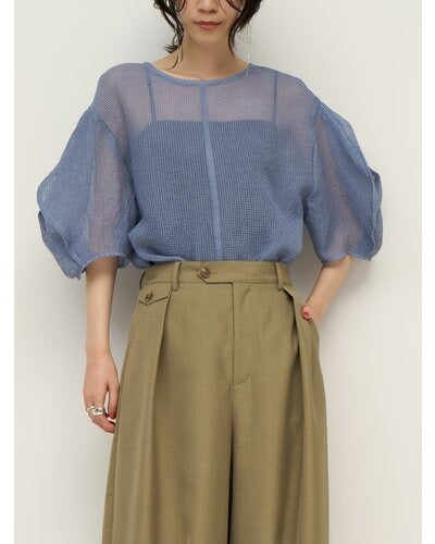 [CHIGNON 2026 春夏系列] 透明格紋蓬鬆袖 PO