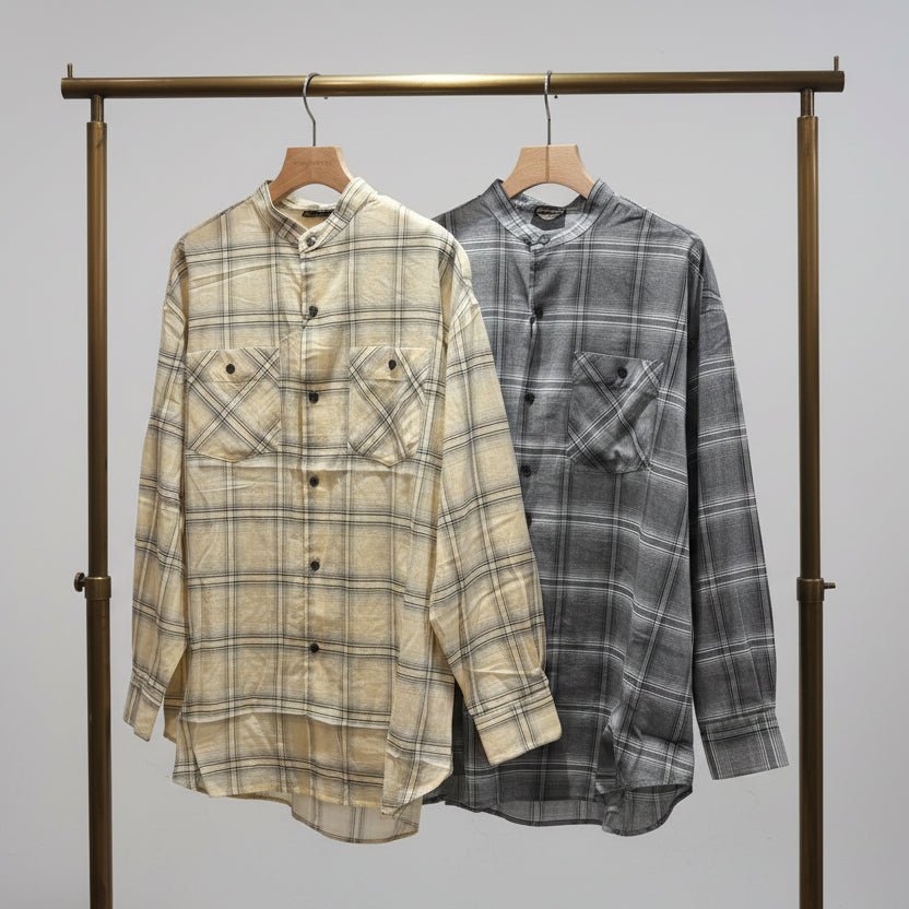 【KHA:KI】SHEER CHECK OVER SHIRTS - Champdelarose