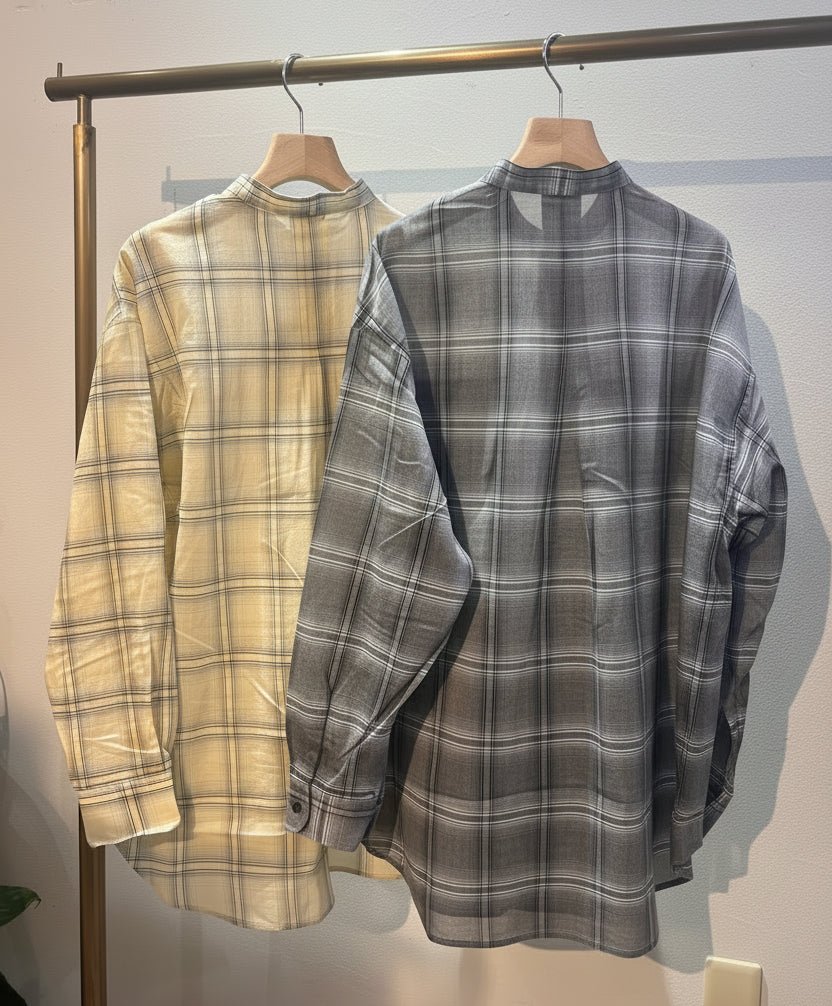 【KHA:KI】SHEER CHECK OVER SHIRTS - Champdelarose