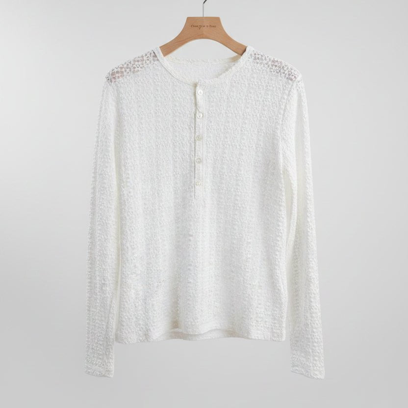 【LE MELANGE】ラッセルレースヘンリーネックプルオーバー - Champdelarose