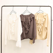 【LE MELANGE 2026 Autumn】バードクロスラッフルカラーブラウス - Champdelarose