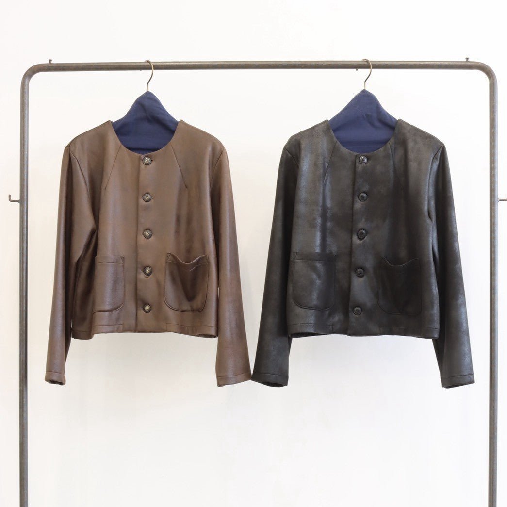 【LE MELANGE 2027 SPRING】レザーライククルーネックJK - 2月中旬頃発送 - Champdelarose
