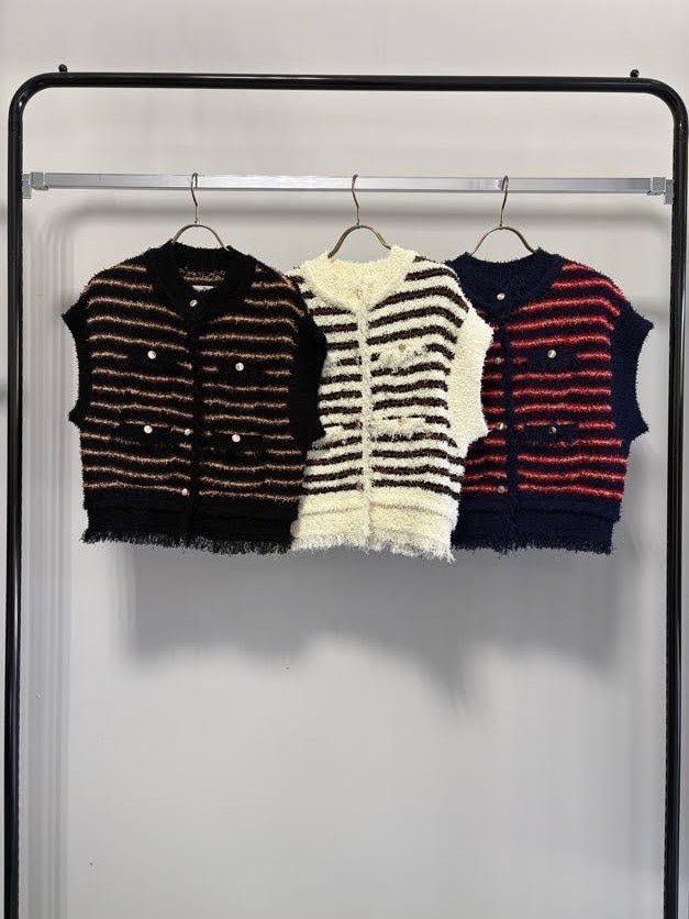 【MARGAUX VINTAGE 2027 PS】ボーダーシャネルニットベスト - 2月中旬頃発送 - Champdelarose