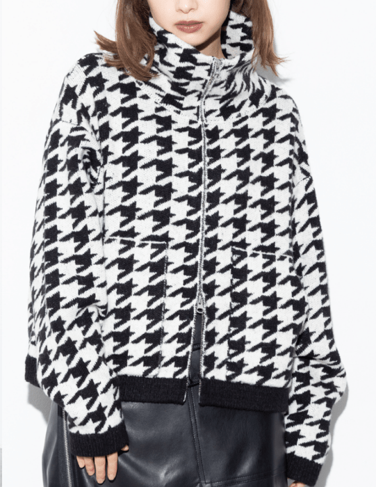【MARUGAUX 2026 AW】千鳥柄ニットZIPカーディガン - 10月下旬頃発送 - Champdelarose