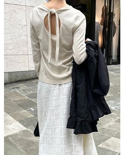 【Mewl 2026 SPRING】ラメリブバックリボンTOPS - Champdelarose