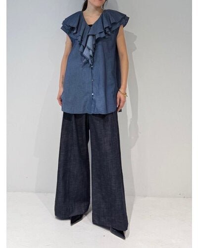 【MEWL 2026 SUMMER COLLECTION】リネンデニムワイドPT - Champdelarose