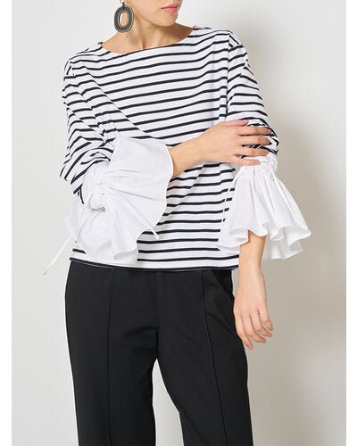 【Mewl ReSTOCK】シャツスリーブボーダーTOPS - Champdelarose