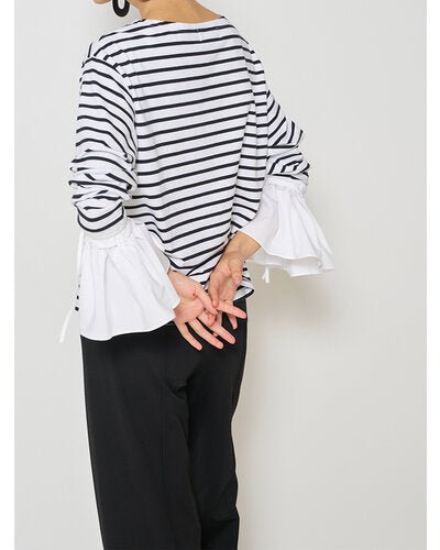 【Mewl ReSTOCK】シャツスリーブボーダーTOPS - Champdelarose