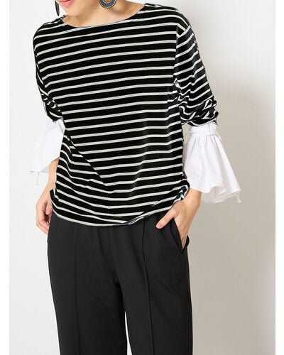 【Mewl ReSTOCK】シャツスリーブボーダーTOPS - Champdelarose