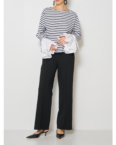 【Mewl ReSTOCK】シャツスリーブボーダーTOPS - Champdelarose
