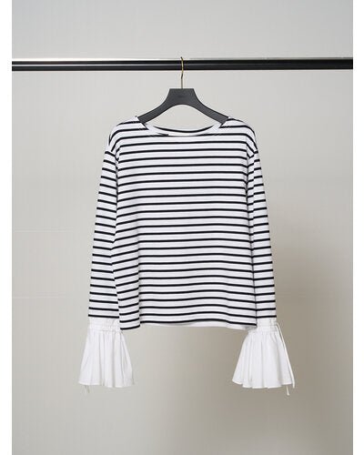【Mewl ReSTOCK】シャツスリーブボーダーTOPS - Champdelarose