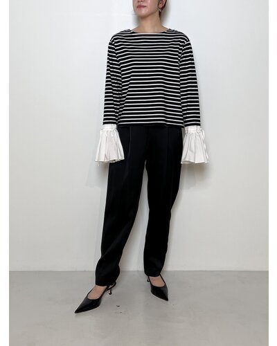 【Mewl ReSTOCK】シャツスリーブボーダーTOPS - Champdelarose