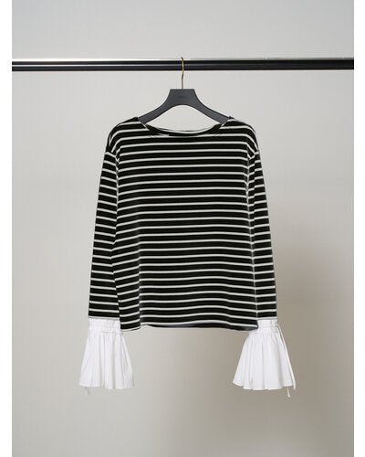 【Mewl ReSTOCK】シャツスリーブボーダーTOPS - Champdelarose