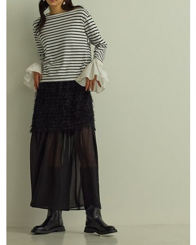 【Mewl ReSTOCK】シャツスリーブボーダーTOPS - Champdelarose