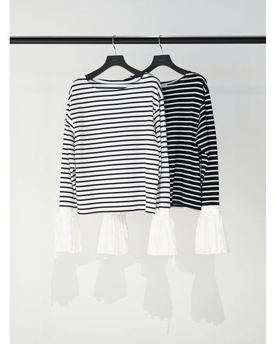 【Mewl ReSTOCK】シャツスリーブボーダーTOPS - Champdelarose