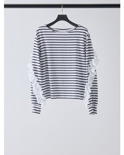 【Mewl】ボーダーフリルスリーブTOPS - Champdelarose