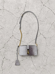 【M.U.L 2026-9】BOX WALLET SHOULDER - ホワイトヌバックブラウン汚し加工 クロコダイル型押し - Champdelarose