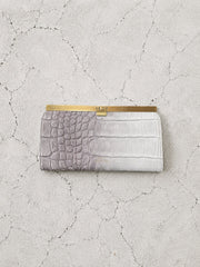 【M.U.L 2026-9】CROSS BAR LONG WALLET - ホワイトヌバックブラウン汚し加工 クロコダイル型押し - Champdelarose
